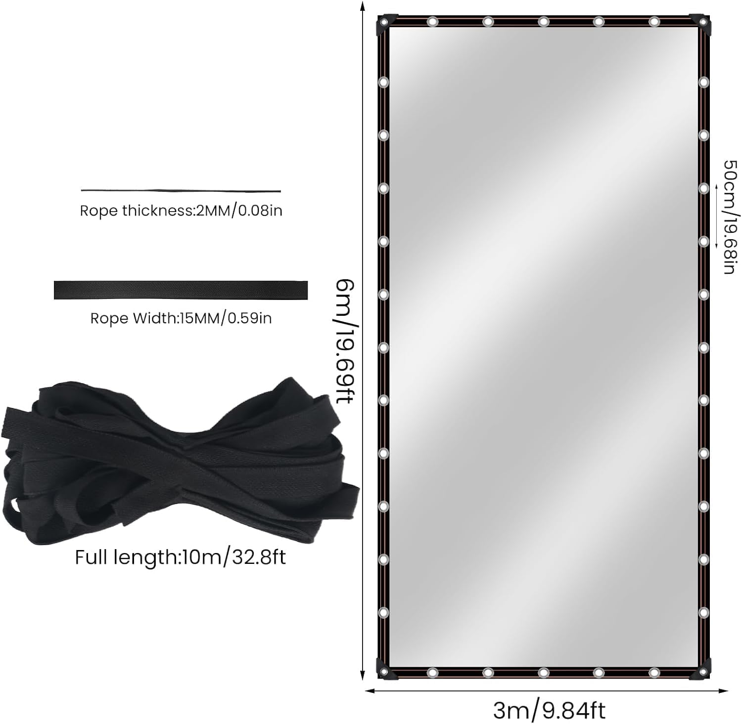 Transparent Tarpaulin with Eyelets, Waterproof Tarpaulin, Transparent Side Panels, Gazebo Tarpaulin for Outdoor Use, Rainproof (3 x 6 m Rainproof Cloth, 10 m Braided Rope) - Image 2