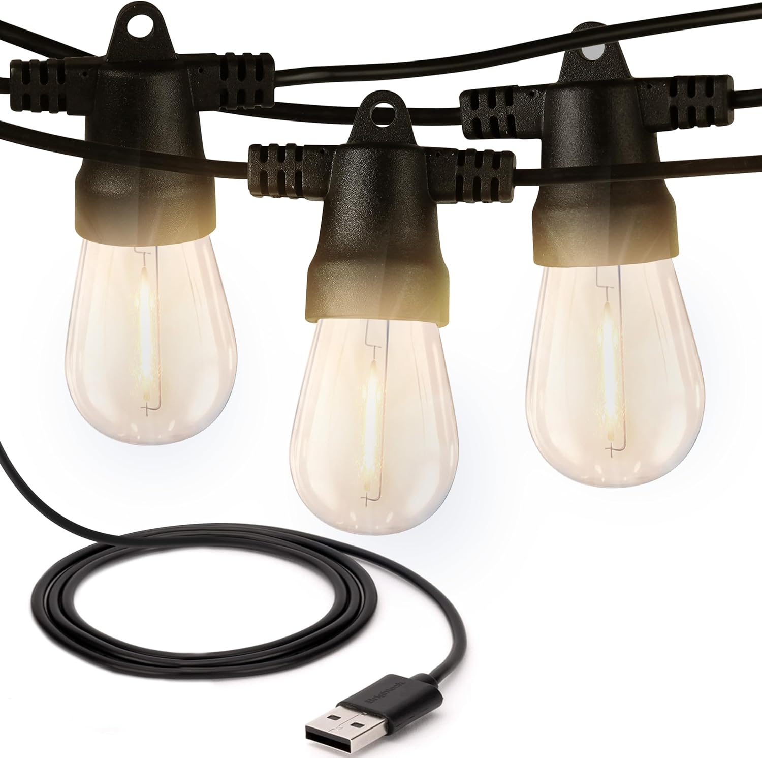 USB Powered String Lights - 24 Ft Commercial Grade Waterproof String Lights - Outdoor Shatterproof Patio Lights for Camping, Backyard, Porch - 1.5W LED Warm White Light