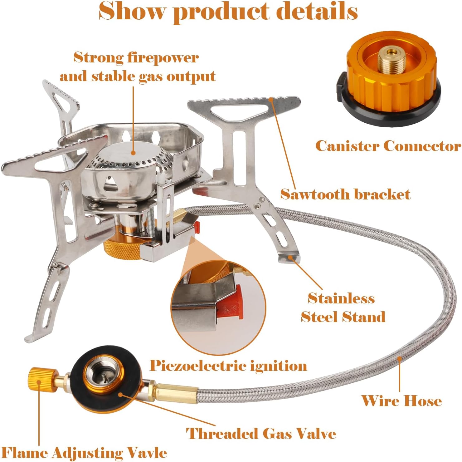 Camping Stove 3500 W, Outdoor Gas Stove Small Foldable Camping Stove Gas Stove with Adapter Camping with Piezo Ignition for Outdoor Picnic Trekking Hiking Hiking - Image 2