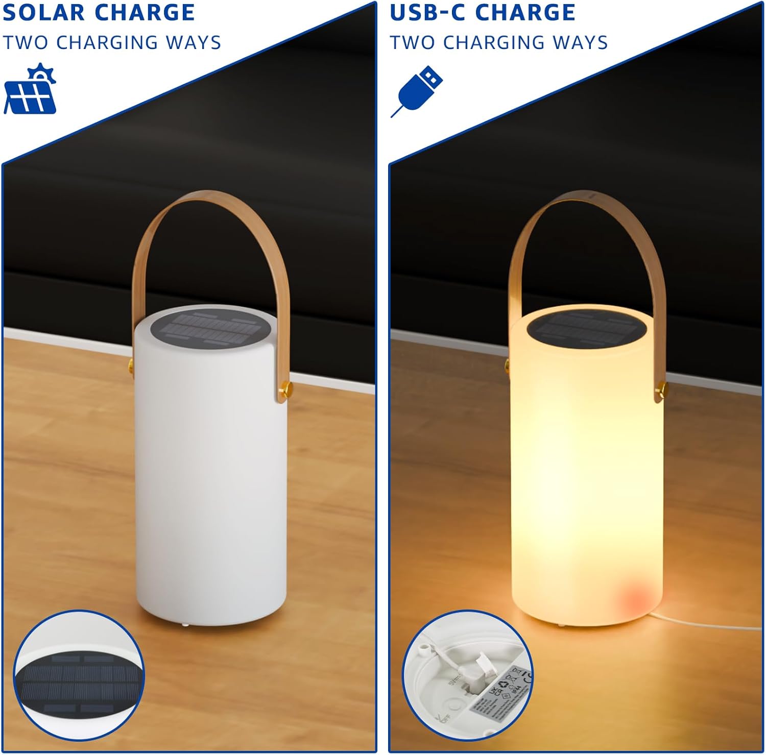 Solar Table Lamp Outdoor 2 in 1 Charging Portable LED Table Lamp Battery Waterproof with Remote 8 Colors Dimmable IP44 for Terrace Camping Garden Balcony Patio - Image 2