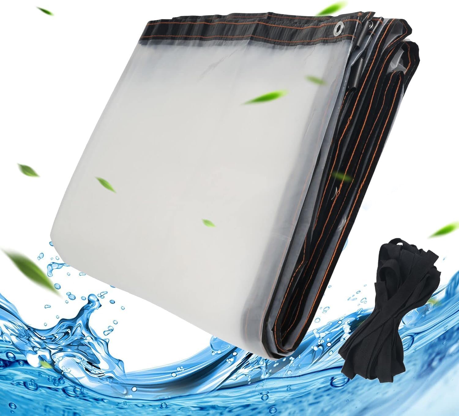 Transparent Tarpaulin with Eyelets, Waterproof Tarpaulin, Transparent Side Panels, Gazebo Tarpaulin for Outdoor Use, Rainproof (3 x 6 m Rainproof Cloth, 10 m Braided Rope)