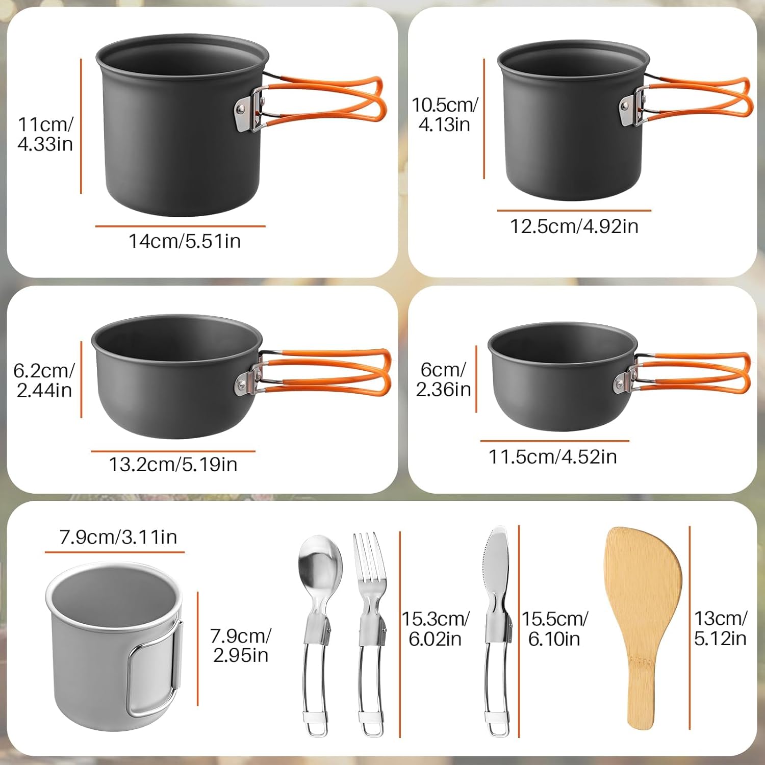 15PCS Portable Camping Cooking Set with Stove Top, Non-Stick Camping Pots and Pans Set, Lightweight Stackable Pot Pan Bowls Soup Spoon with Storage Bag for Camping, Outdoor Cooking - Image 2