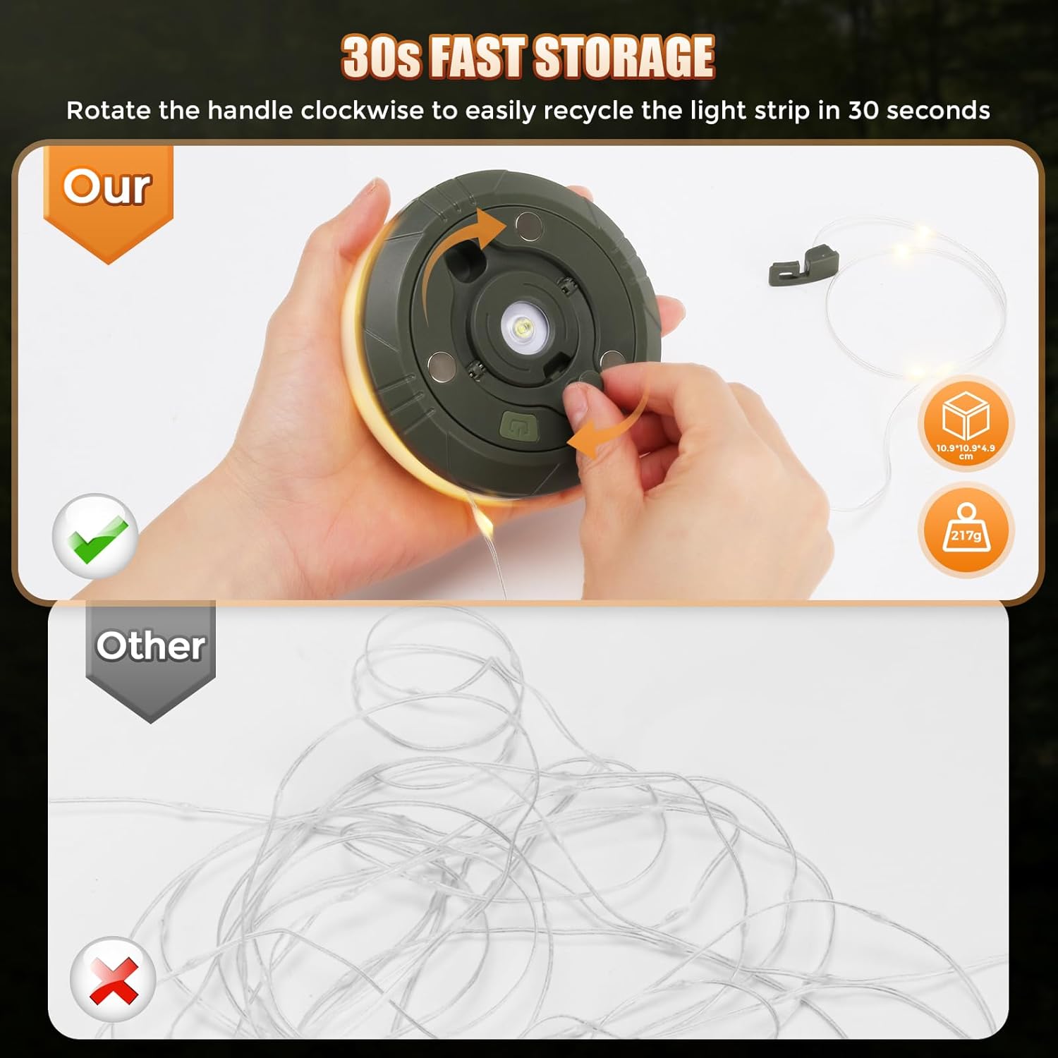 10M Camping Light String 8 Modes Camping Lights Roll Up Camping Lamp USB Rechargeable IPX4 Waterproof for Home Garden Yard - Image 2