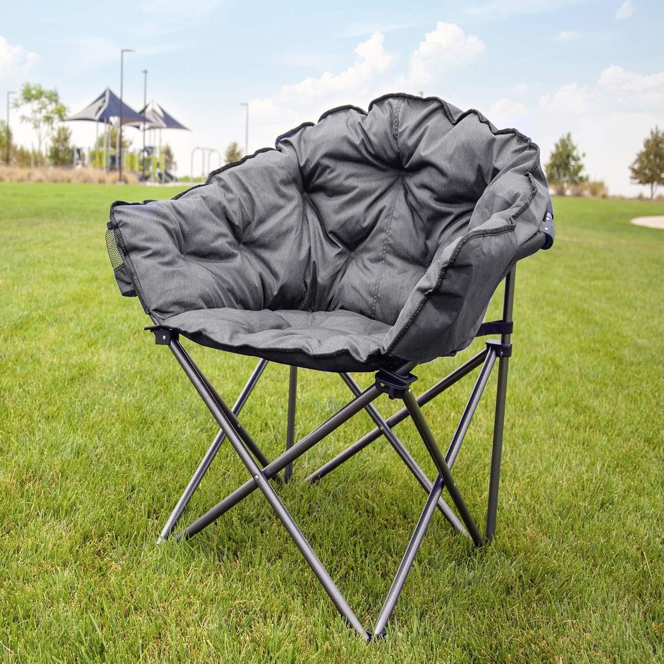Padded Cushion Outdoor Folding Lounge Patio Club Chair, Gray - Image 2