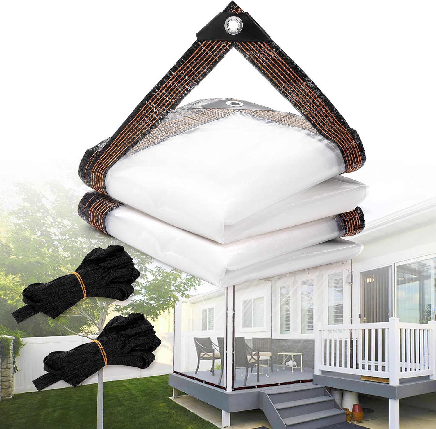 2 Pack Thicken Transparent Tarpaulin Waterproof, Heavy Duty Garden Rainproof Clear Poly Tarp, Plant Cover Insulation Shed Cloth with Grommets and Ropes for Patio, Camping Supplies (9.8x6.5 Ft)